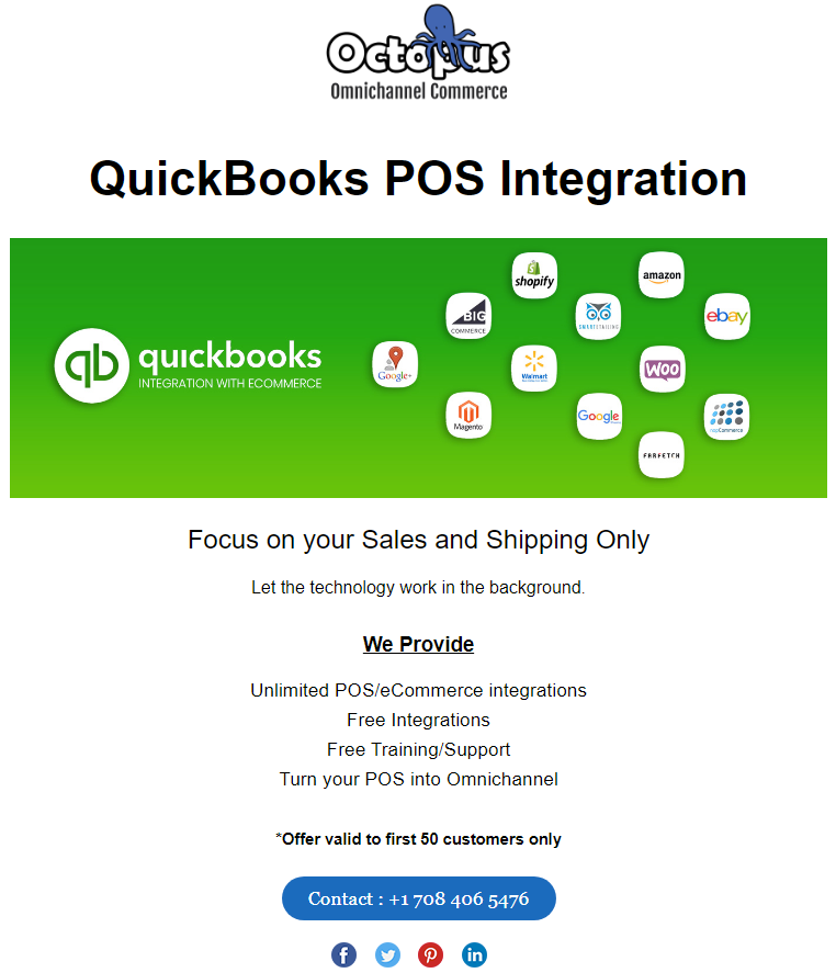 Integrate Quickbooks with your website and marketplaces - in minutes