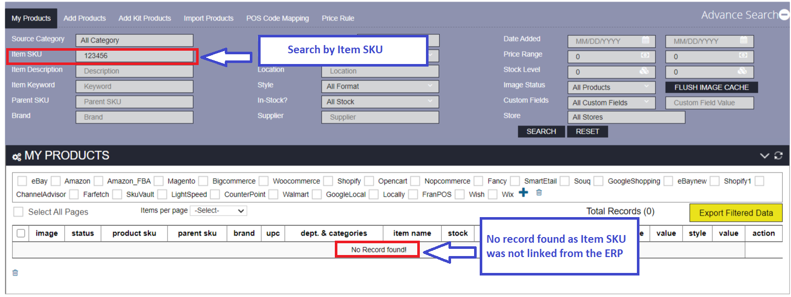 search item by item skus