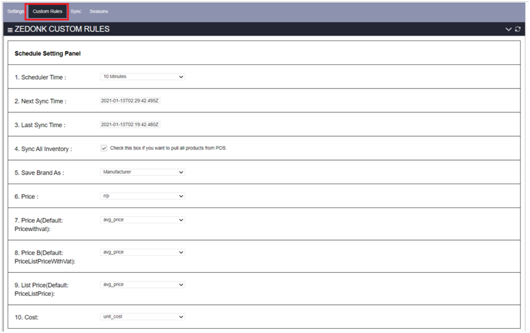 zedonk schedule setting panel
